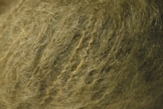 Close up of olive green Jo Sharp mohair yarn.