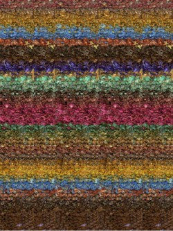 A swatch of striped fabric in jewel and earth tones.