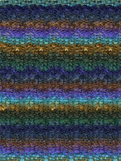 A swatch of striped fabric in emerald and blue earth tones.