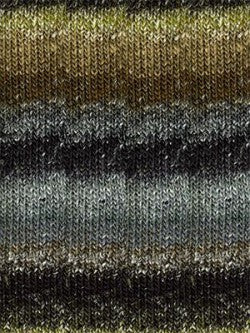 A swatch of striped fabric in gray, black, and greens.