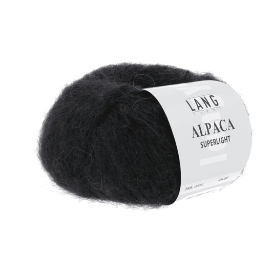 Ball of black Lang Alpaca Superlight yarn.