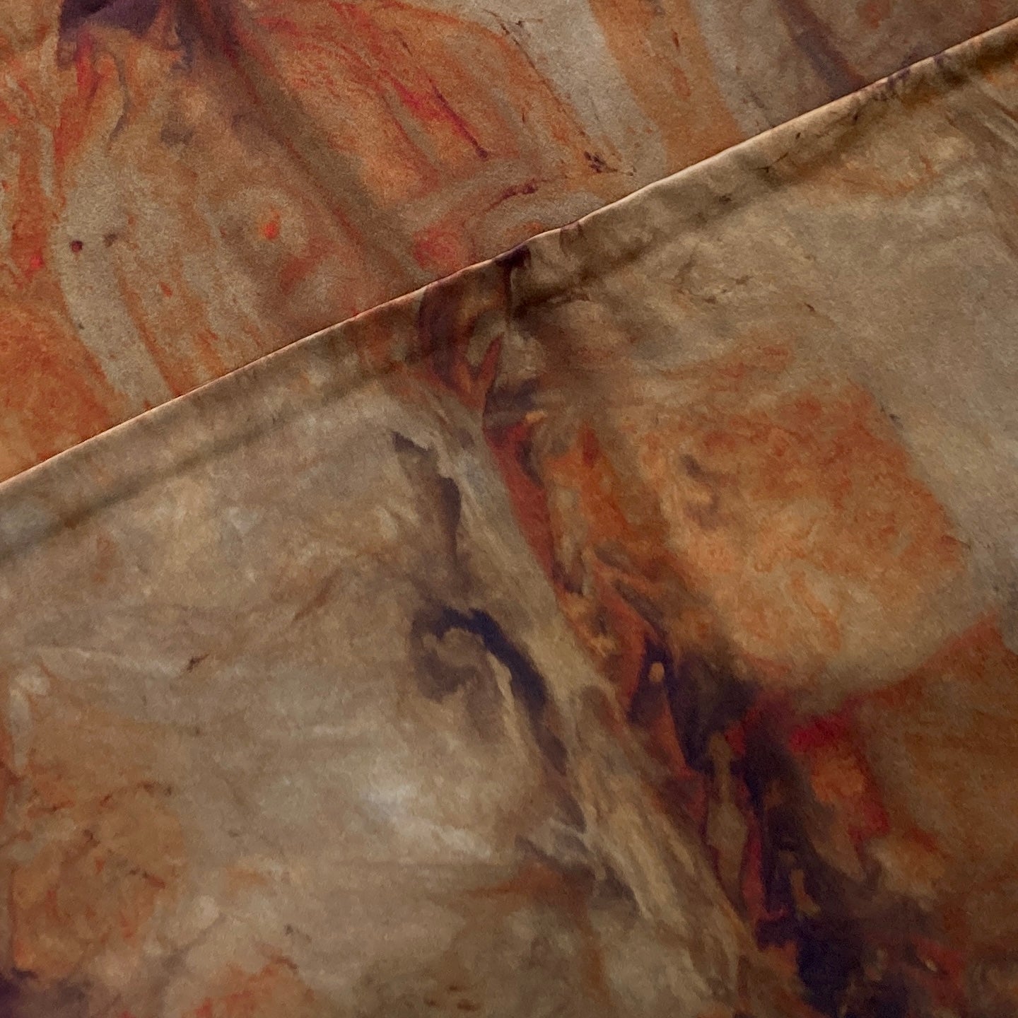 Alchemy silk charmeuse wrap, hand dyed by Gina Wilde in Barnwood, shades of brown, camel, orange