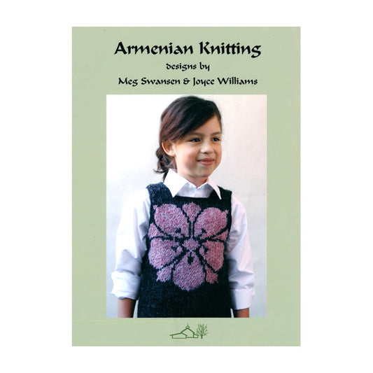 Book cover with title and image of young girl wearing a hand-knit sweater vest with a large flower motif.