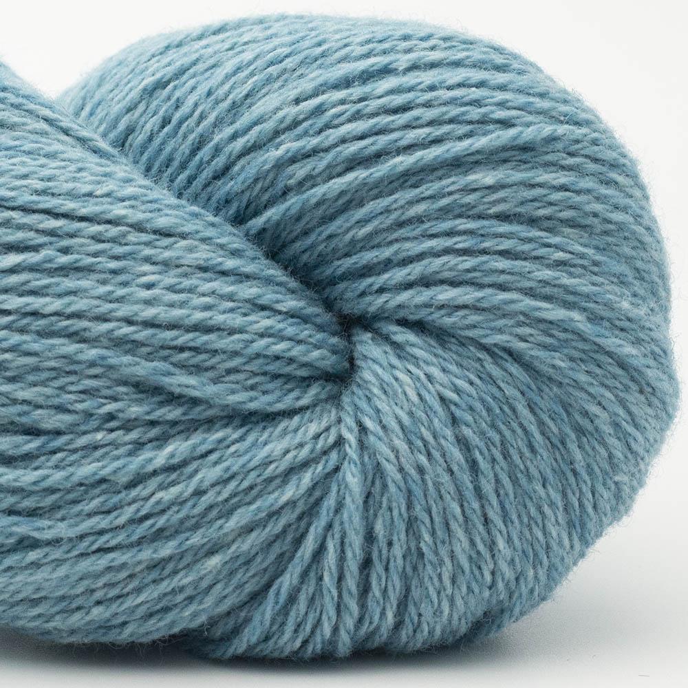 Close up on skein of BC Garn Bio Balance yarn in color Azure