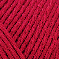 Close up on a red skein of Brown Sheep Cotton Fleece yarn.