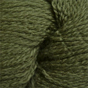 Close up on an olive green skein of Cascade 220 Fingering yarn.