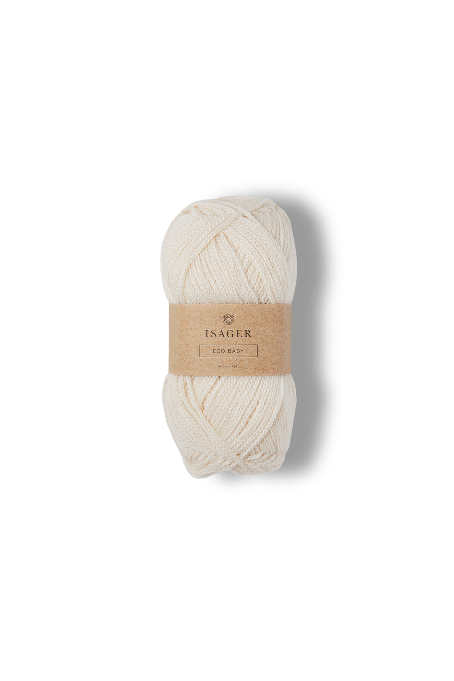 Natural white ball of Isager Eco Baby yarn.