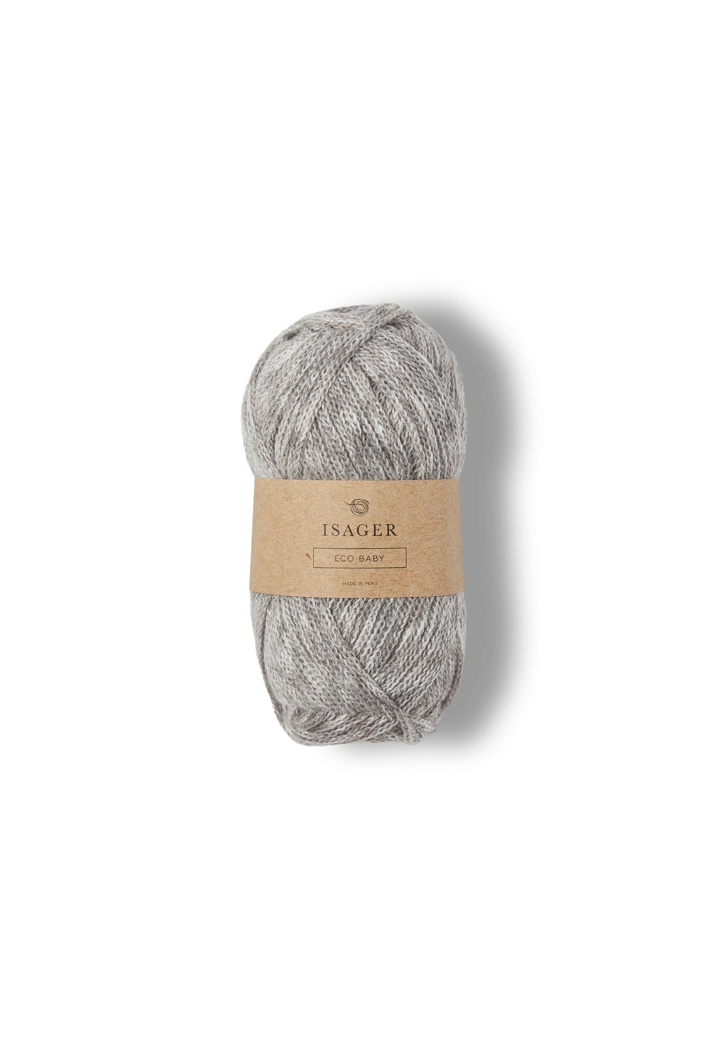 Medium gray ball of Isager Eco Baby yarn.