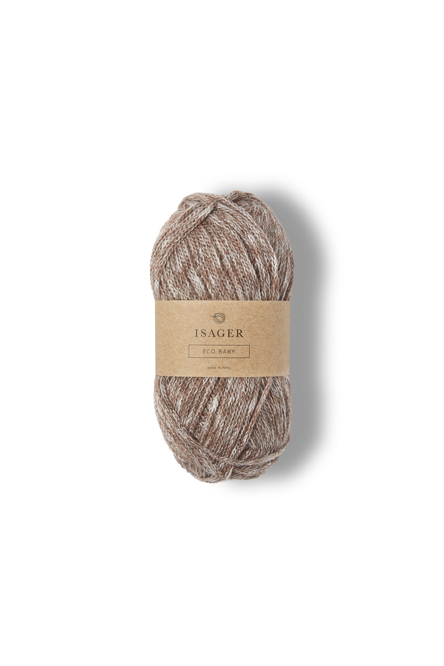 Brown ball of Isager Eco Baby yarn.