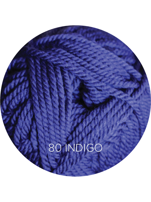 Close up on an indigo ball of Ewe Ewe Baa Baa Bulky yarn.
