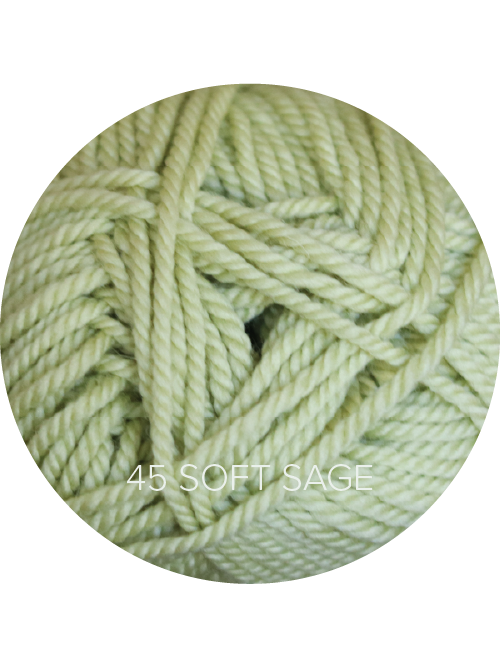 Close up on a light green ball of Ewe Ewe Baa Baa Bulky yarn.