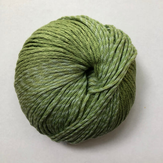 Ball of Lana Grossa Biosoja yarn in green.