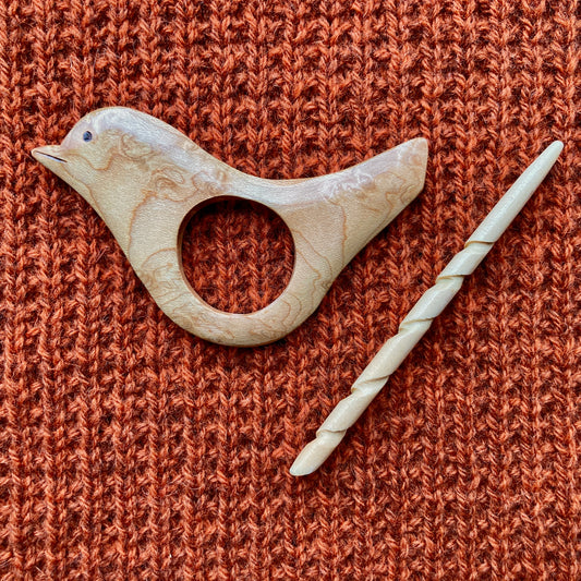 Natures Wonders Songbird Shawl Pin Birdseye Maple