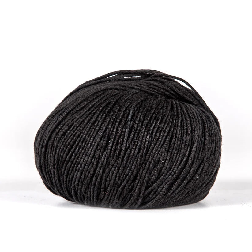 Ball of black BC Garn Alba yarn.