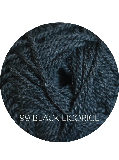 Close up on a dark heathered gray ball of Ewe Ewe Heather’s Heathers yarn.