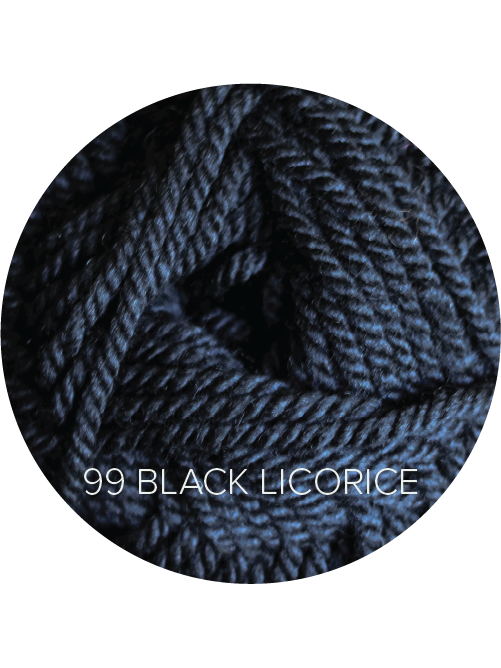Close up on a black ball of Ewe Ewe Baa Baa Bulky yarn.