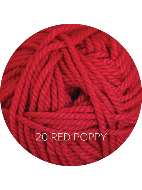 Close up on a red ball of Ewe Ewe Baa Baa Bulky yarn.