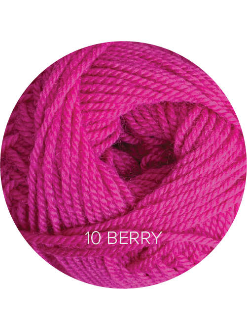Close up on a bright pink ball of Ewe Ewe Baa Baa Bulky yarn.