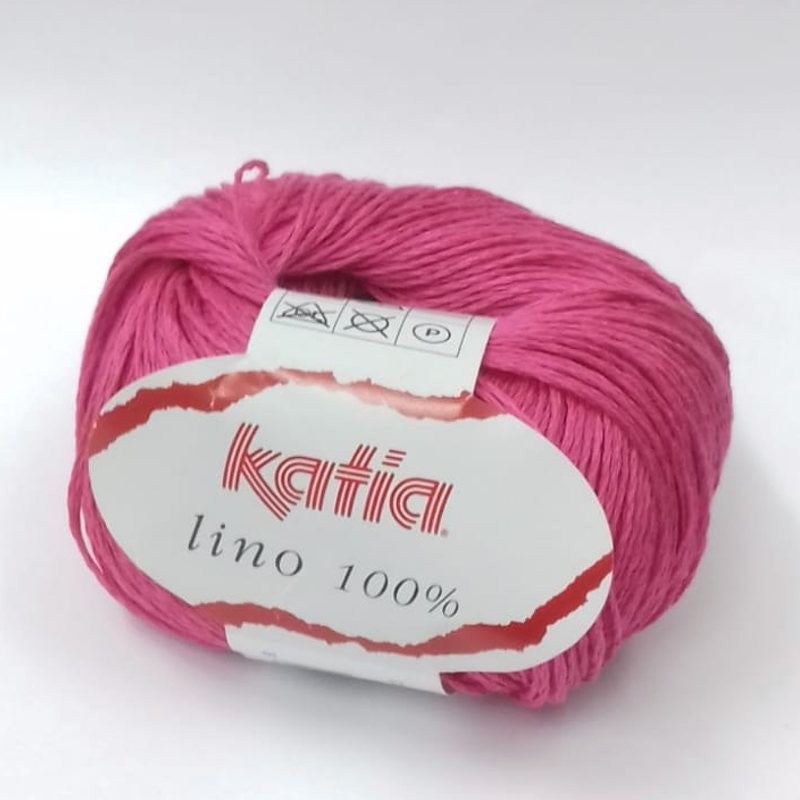 Hot pink ball of Katia Lino 100% yarn.