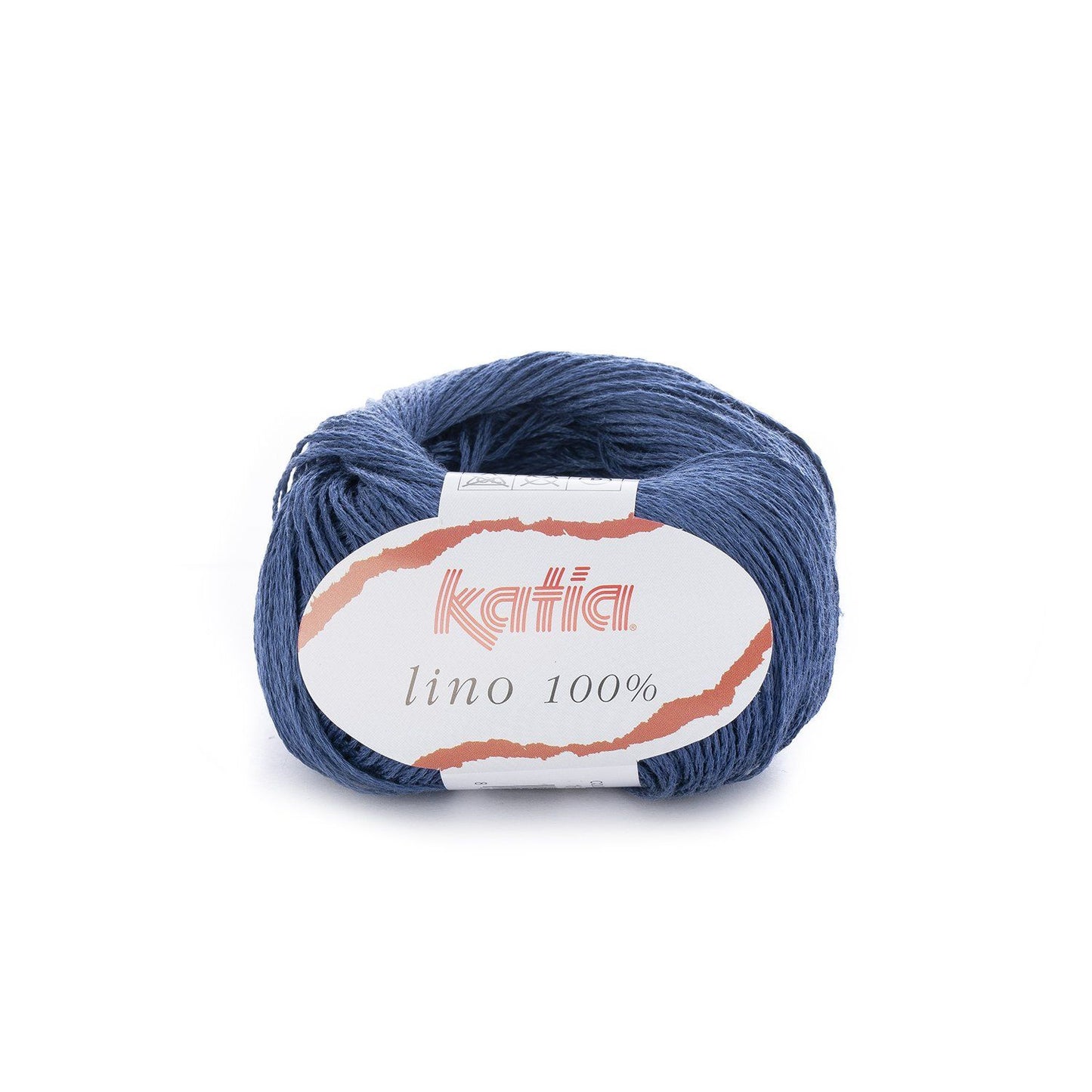 Denim blue ball of Katia Lino 100% yarn.