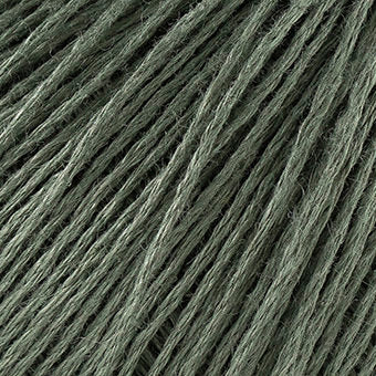 Close up on an olive green ball of Katia Lino 100% yarn.