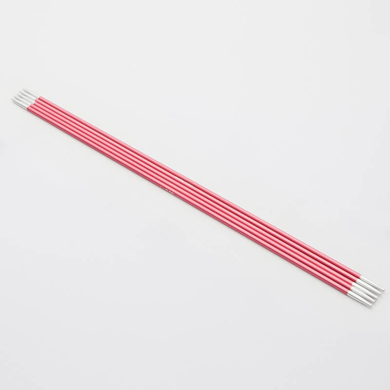 Set of 5 pink Zing double pointed neeedles with silver tips.