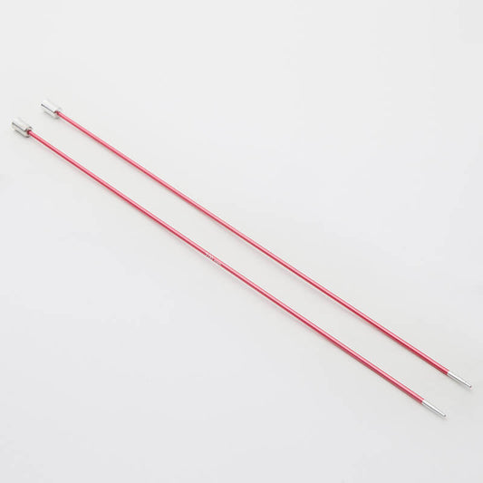 Pair of red Zing single pointed needles.