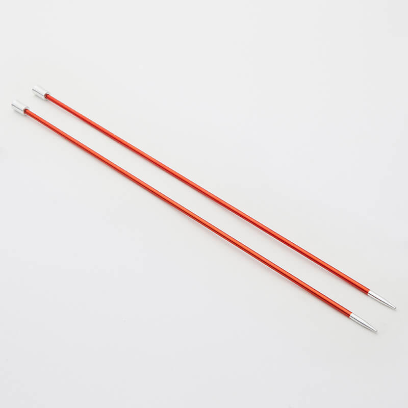 Pair of red Zing single pointed needles.