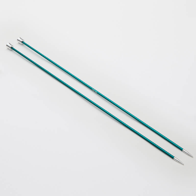 Pair of green Zing single pointed needles.