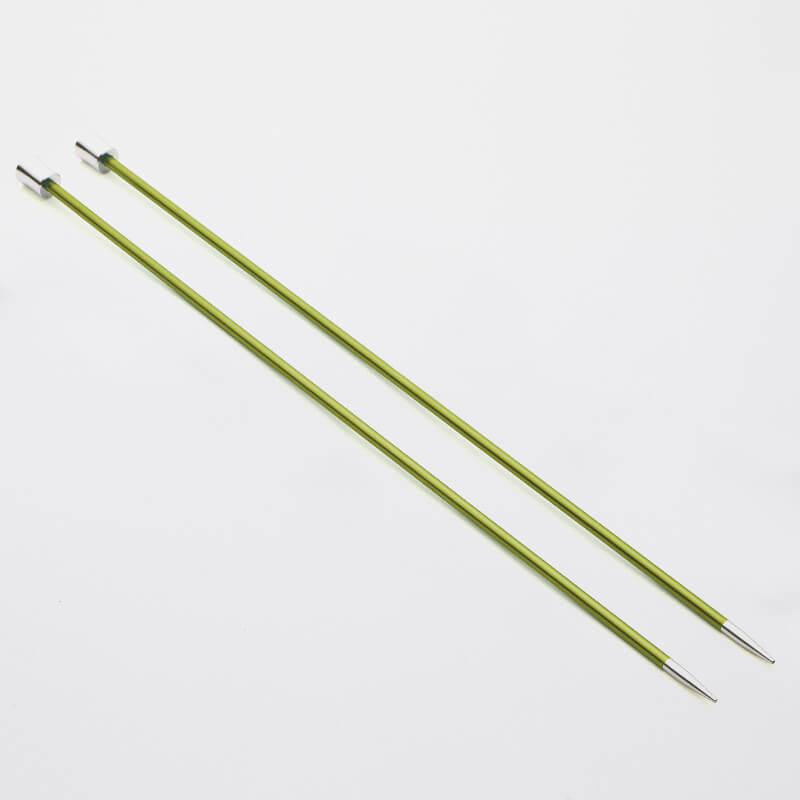 Pair of chartreuse Zing single pointed needles.