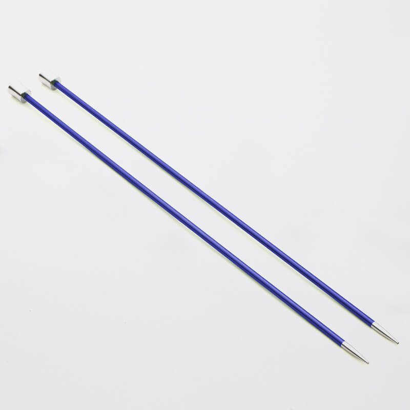 Pair of blue Zing single pointed needles.