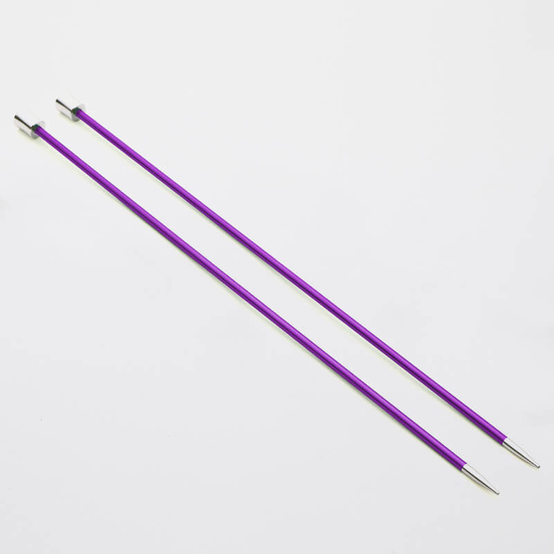 Pair of purple Zing single pointed needles.