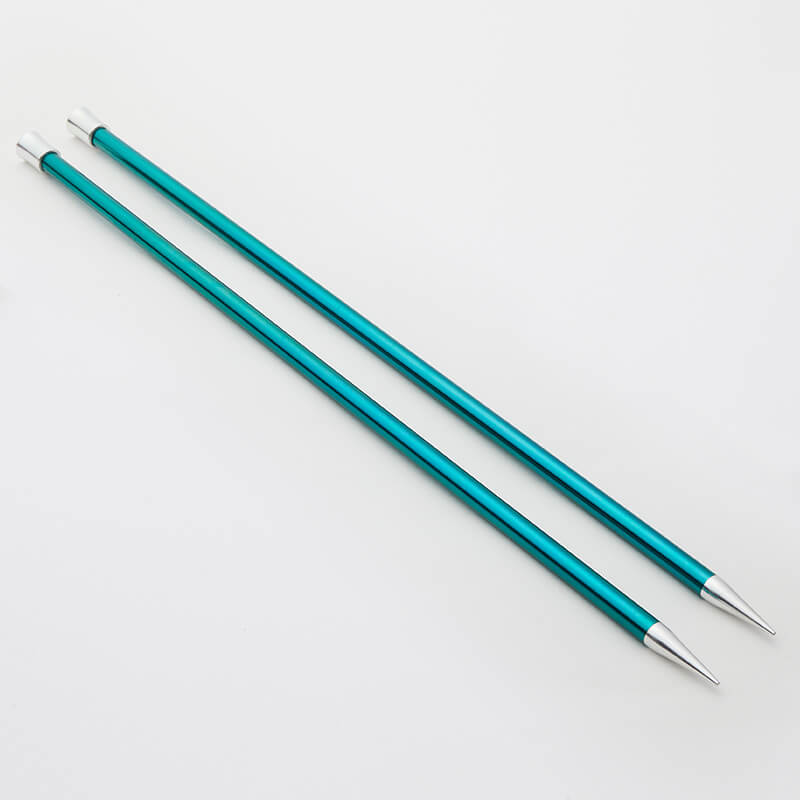 Pair of turquoise Zing single pointed needles.