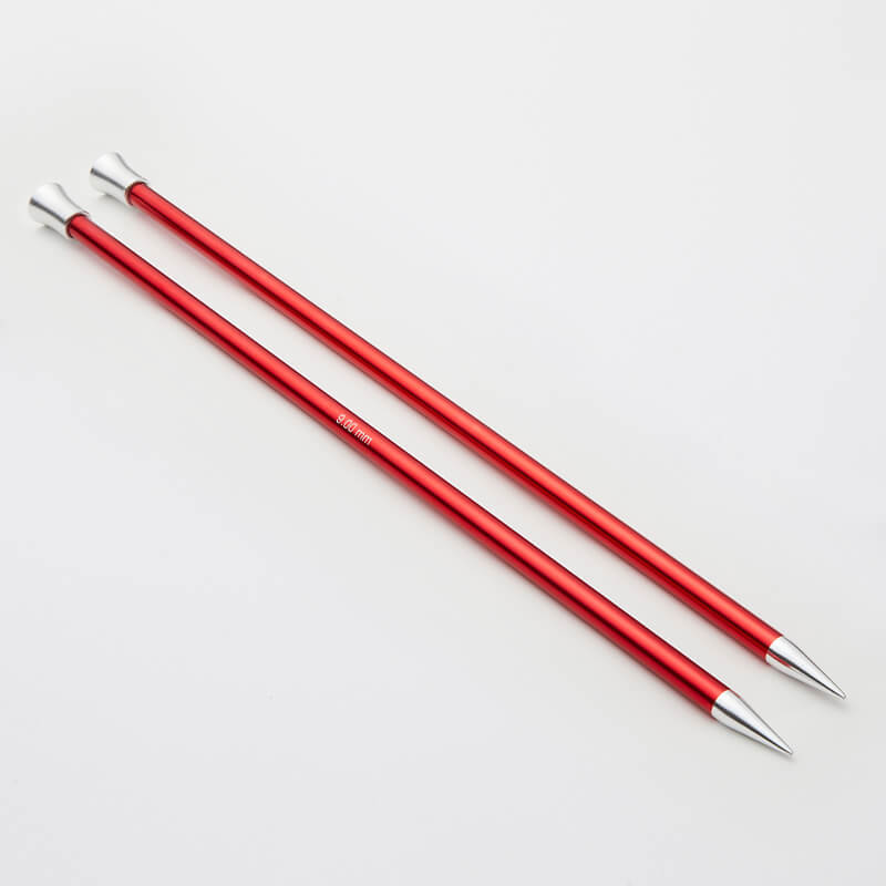 Pair of red Zing single pointed needles.