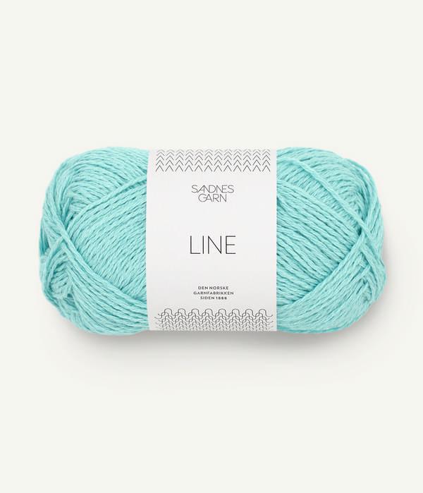 Bright aqua ball of Sandnes Garn Line yarn. 