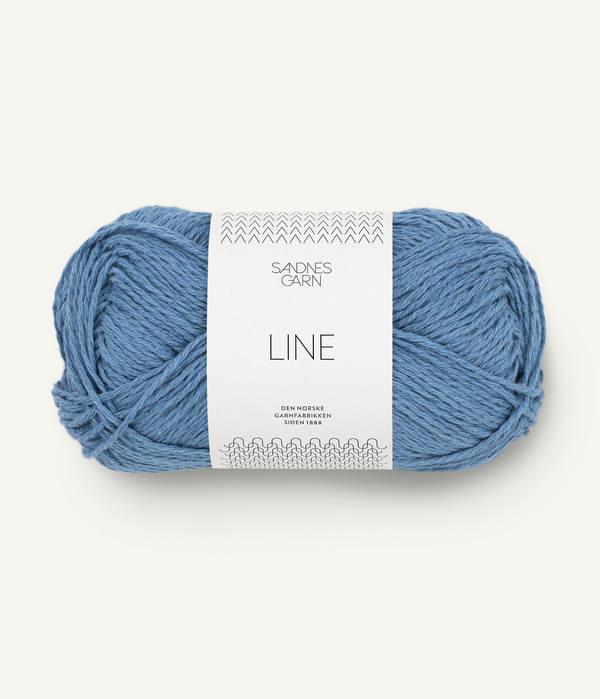 Bright blue ball of Sandnes Garn Line yarn. 