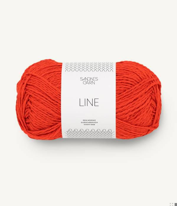 Bright red orange ball of Sandnes Garn Line yarn. 