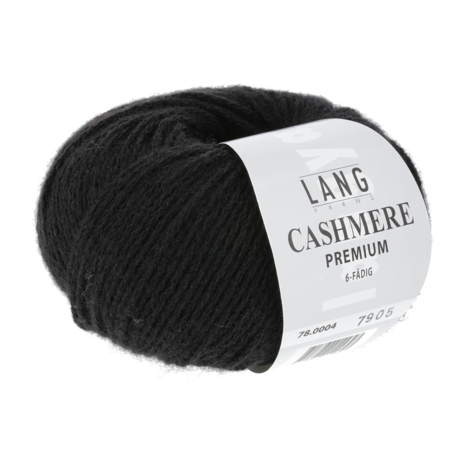 Ball of black Lang Cashmere Premium yarn. 