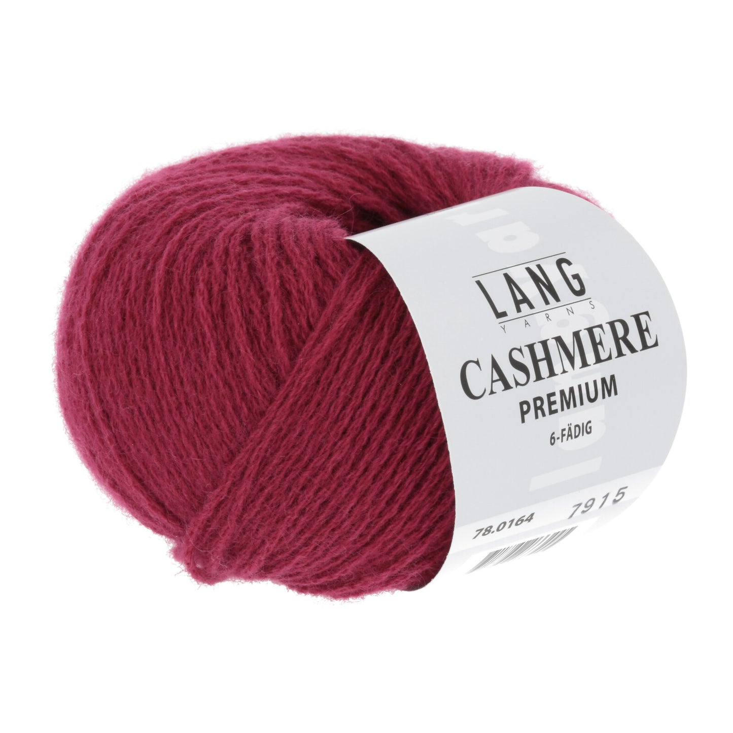 Ball of red Lang Cashmere Premium yarn. 