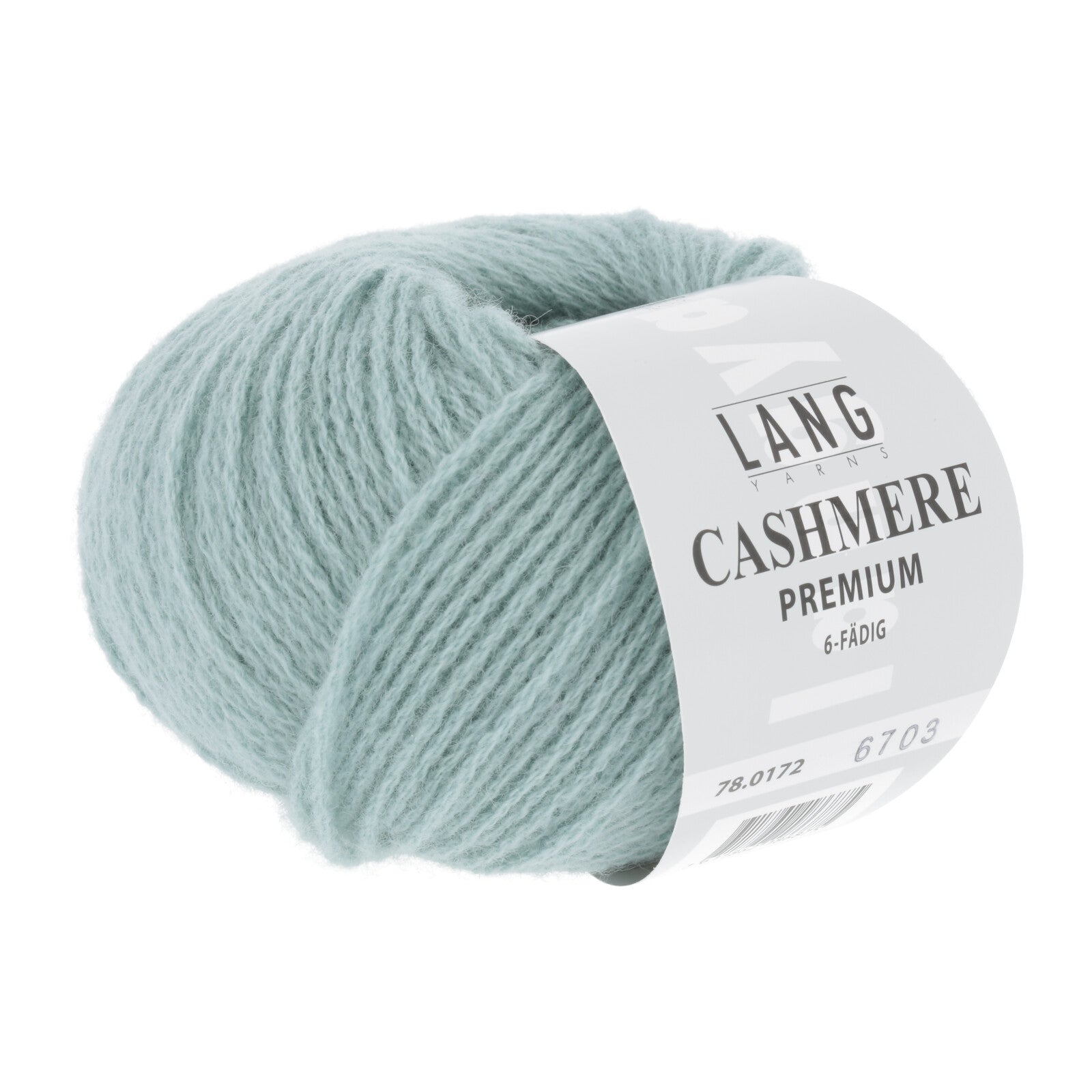 Ball of seafoam Lang Cashmere Premium yarn. 