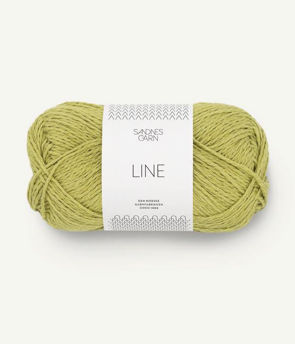 Chartreuse ball of Sandnes Garn Line yarn. 