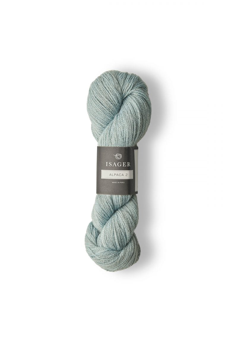 Skein of light blue Isager Alpaca 2 yarn in color 11 - Hillsborough Yarn Shop, North Carolina. 