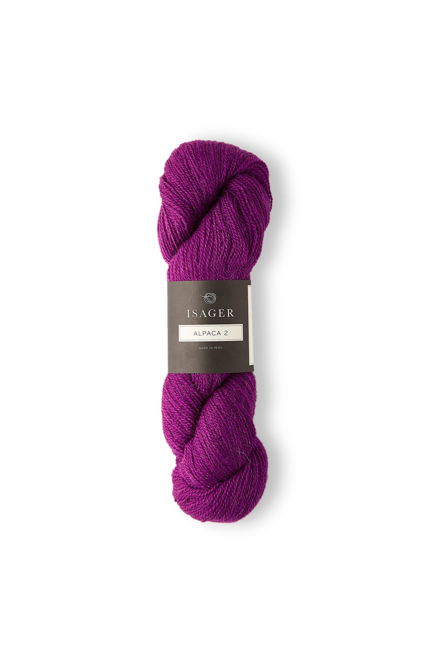 Skein of fucsia Isager Alpaca 2 yarn in color 17. 