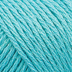 Close up on an aqua skein of Brown Sheep Cotton Fleece yarn. 