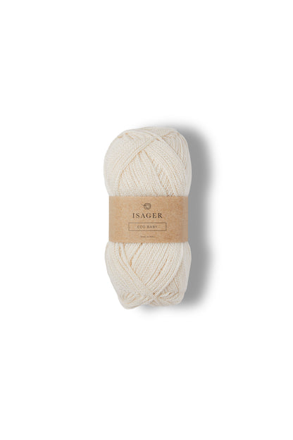 Natural white ball of Isager Eco Baby yarn. 