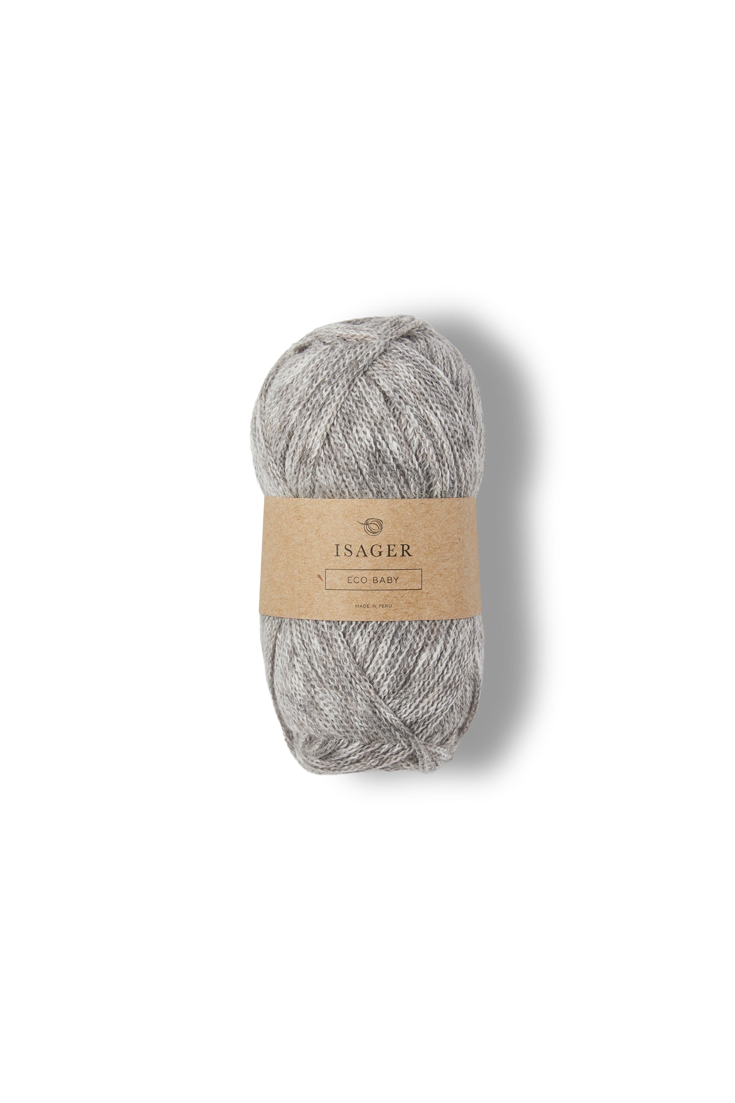 Medium gray ball of Isager Eco Baby yarn. 