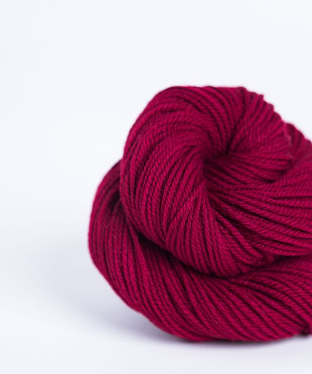 Skein of red Brooklyn Tweed Arbor yarn in color Vintner - Hillsborough Yarn Shop - Hillsborough, NC, USA