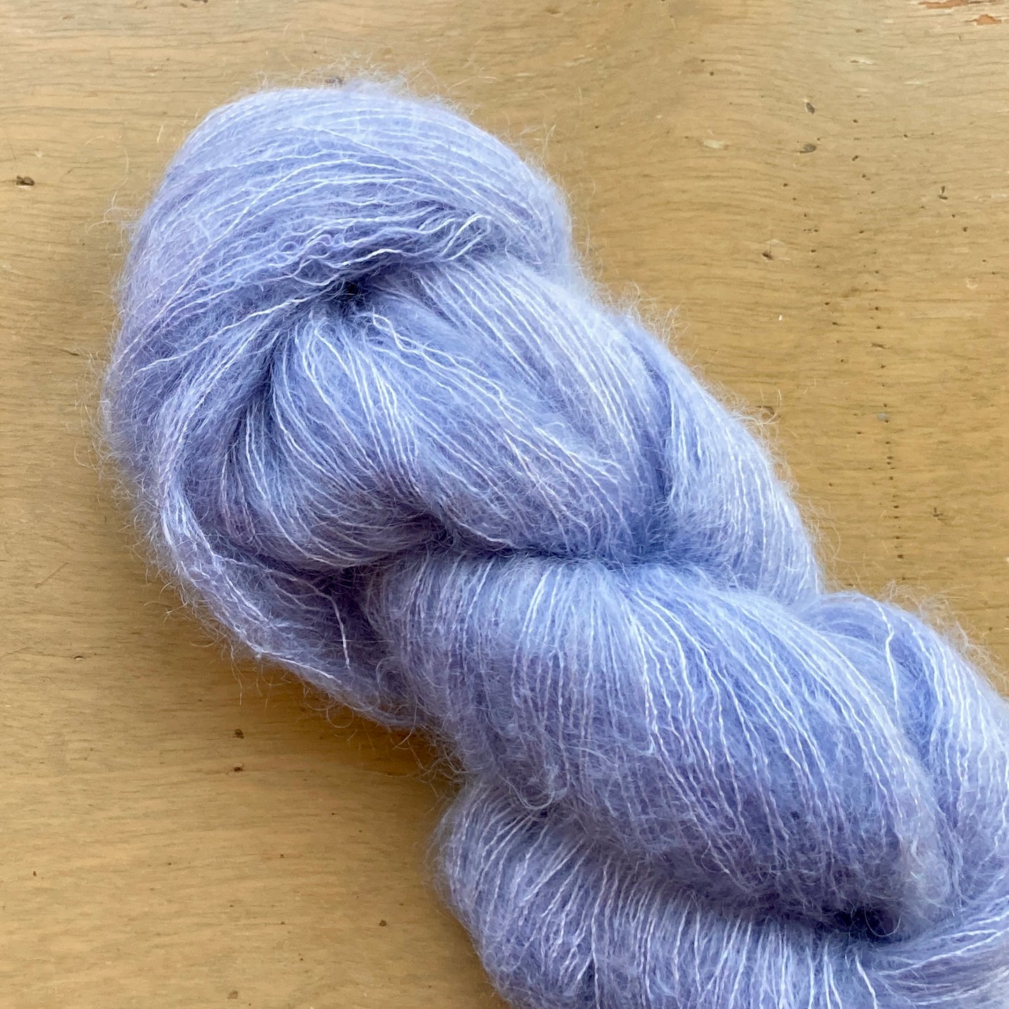 Periwinkle skein of Fleece Artist / Hand Maiden Superkid Silk yarn, colorway Tulip