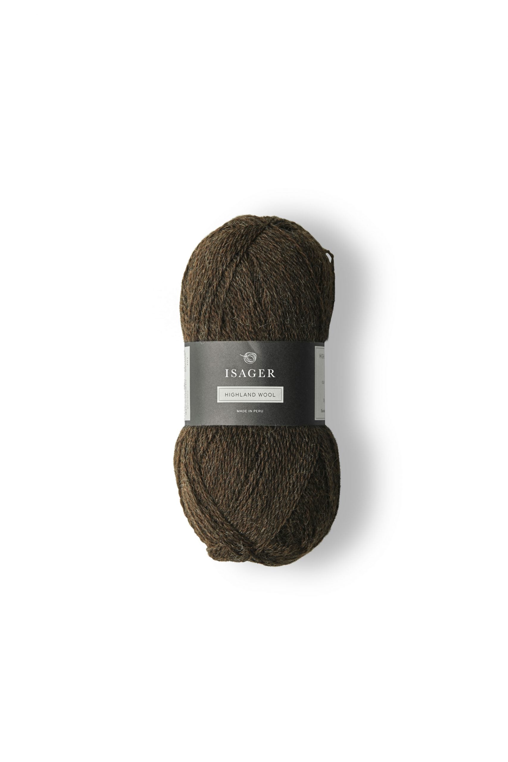 Dark brown ball of Isager Highland Wool yarn in color Chocolate - for sale at Hillsborough Yarn Shop, NC, USA. 