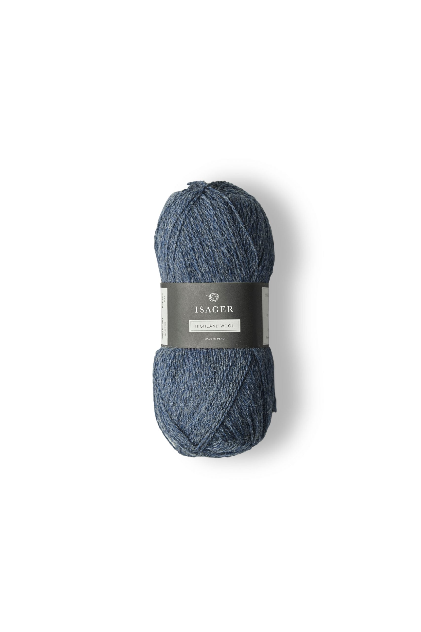 Denim blue ball of Isager Highland Wool yarn. 